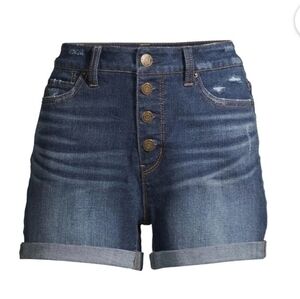 Time And Tru Jean Shorts Womens Size 8 Blue Denim Cuffed Stretch Mid Rise